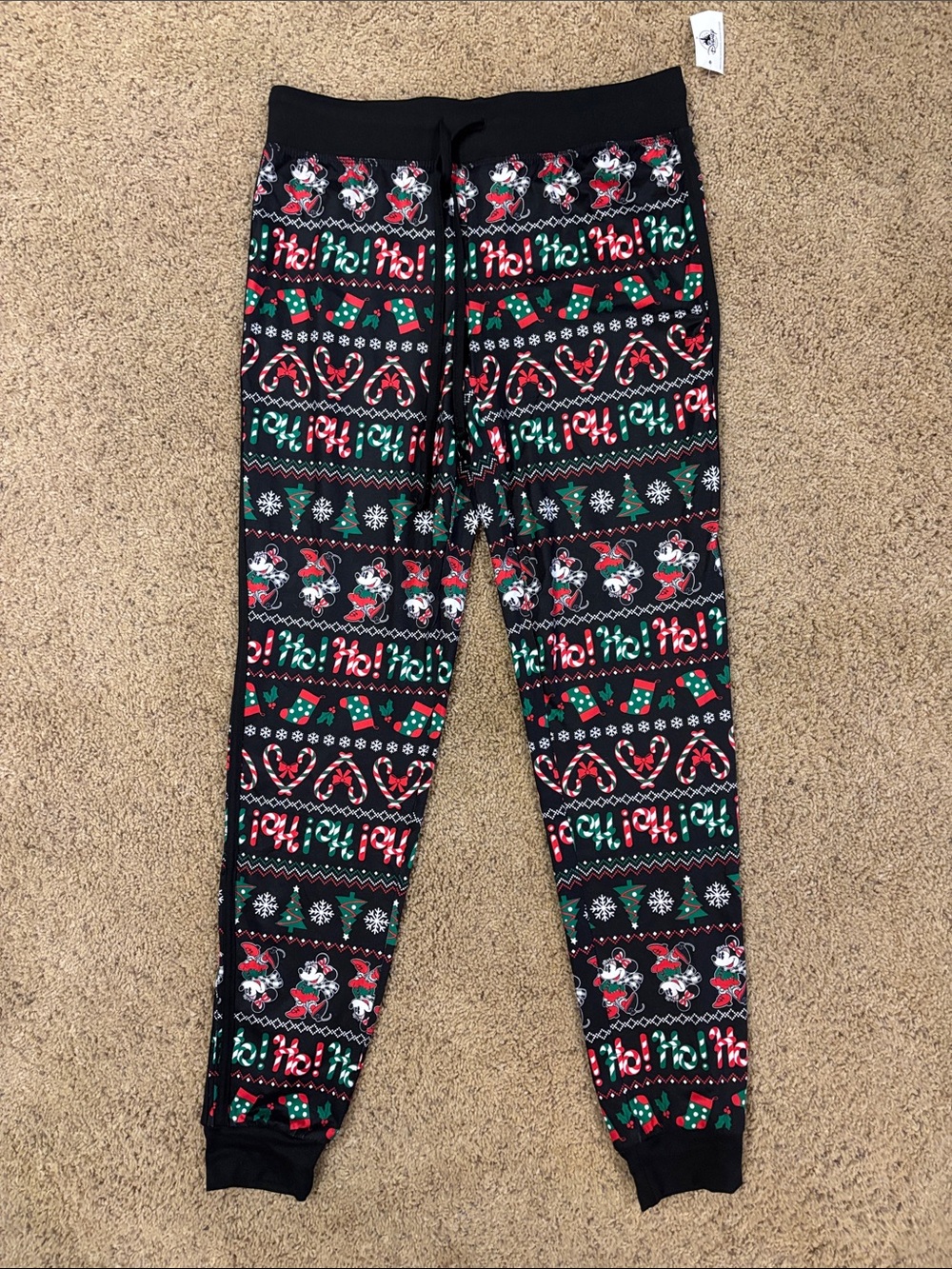 Disney Black Holiday Mickey Mouse Jogger Sweatpants with Red & Green Accents